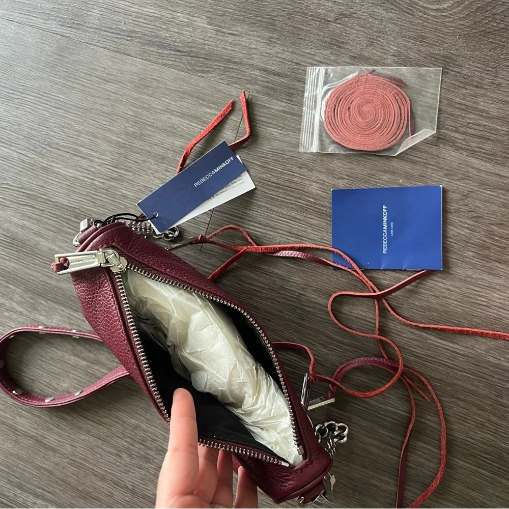 NEW Rebecca Minkoff Mini 5 Zip Convertible Crossbody Leather Bag in Port OS